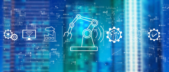 Smart industry concept with downtown skyline buildings