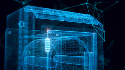 3d rendered illustration of Clothes drying tumbler dryer hologram Close up. High quality 3d illustration
