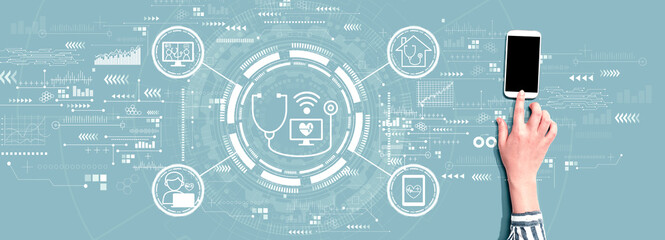 Telemedicine theme with person using a smartphone