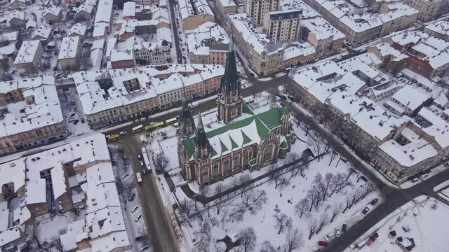 aerial view of elzbieta church in lviv city