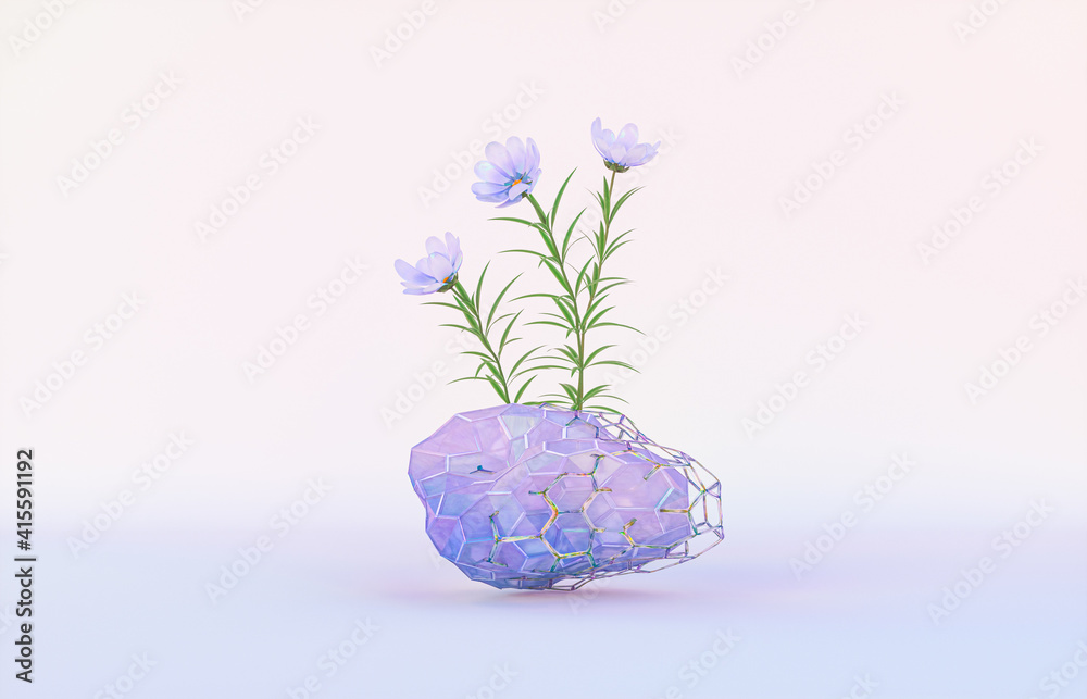 Aufkleber beauty fashion podium backdrop for product display with abstract iridescent gem stone. 3d render.