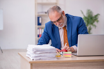 Old businessman employee sitting in the office