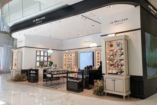 View of Jo Malone London cosmetics store in Icon Siam Mall. Joanne Lesley Malone MBE is a British perfumer, the founder of Jo Malone London and Jo Loves. BANGKOK, THAILAND - APR 5, 2019.