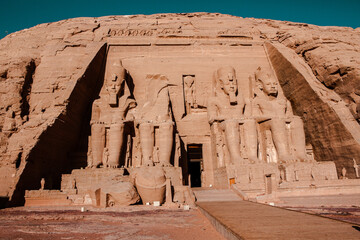 Abu Simbel temple in Egypt. Colossus of The Great Temple of Ramesses II. Africa.