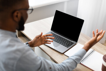 Black Businessman Having Video Call On Laptop In Office, Mockup