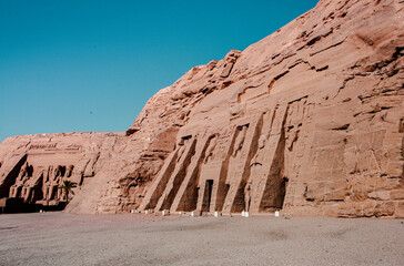 Abu Simbel temple in Egypt. Colossus of The Great Temple of Ramesses II. Africa.