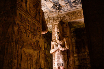 Abu Simbel temple in Egypt. Colossus of The Great Temple of Ramesses II. Africa.