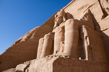 Abu Simbel temple in Egypt. Colossus of The Great Temple of Ramesses II. Africa.