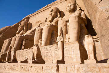 Abu Simbel temple in Egypt. Colossus of The Great Temple of Ramesses II. Africa.