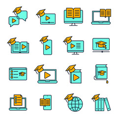 Set of E-learning icon. Online Education pack symbol template for graphic and web design collection logo vector illustration