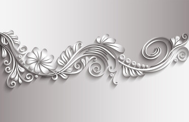 Branch with flowers paper cut vector vintage illustration.