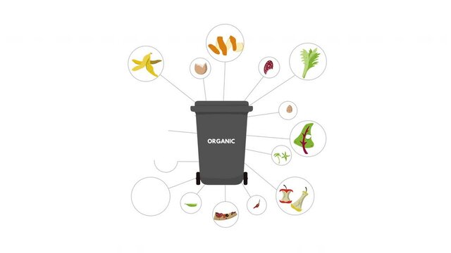 Gray trash bin with organic waste.