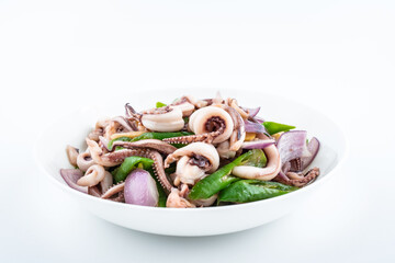 Fried squid with a dish of Chinese home cooking
