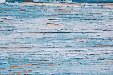 blue and white old wooden fence. wood background. planks texture, cracked paint