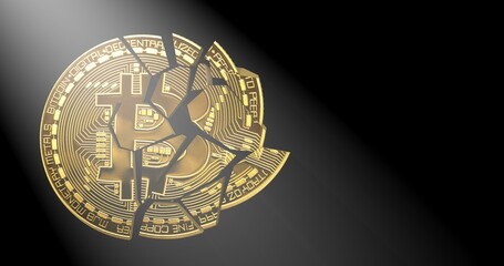 3D render. bitcoin crash. Black background