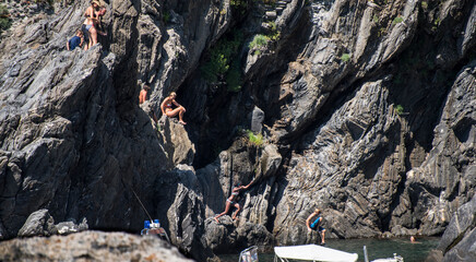 The Cinque Terra or Five Lands in the North Western coast of Italy are 5 scenic villages linked by sea ferry and train. This is the spectacular village of Manarola
