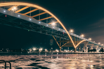 Hoan Bridge in Milwaukee, Wisconsin at Night during Winter