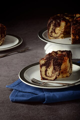 chocolate marble pound cake on a plate