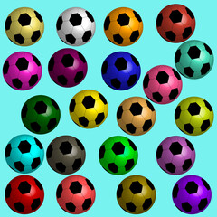 Illustration: Soccer balls of different colors on pastel background