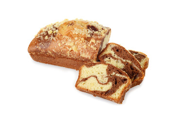 high angle view sliced cinnamon swirl loaf cake