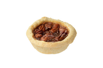 isolated homemade pecan tart on white