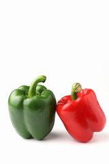 Fresh sweet red and green bell pepper isolated on white background. Vegetables make cooking for diet food.
