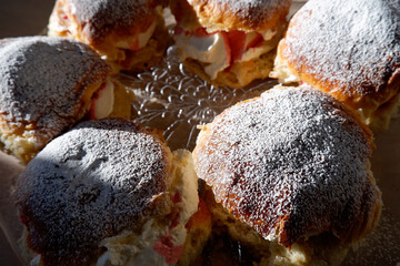 Shrove Tuesday buns with cream and jam.