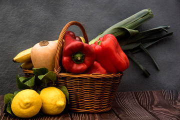 still life with vegetables, lemons and wicker basket © imago1956rs