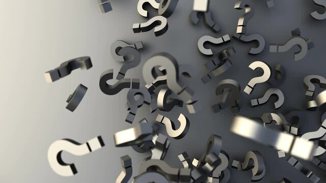 A lot of black question marks flying to the right side, with gray background, FAQ Concept