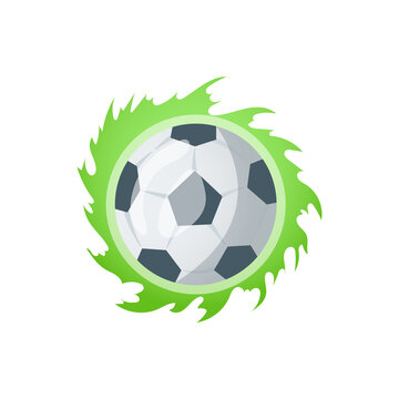 Football or soccer balls with motion trails in black and white for sporting emblems, logo design. Collection of soccer balls with curved color motion trails illustrations