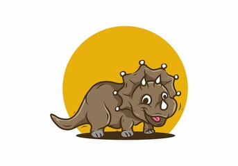 Cute illustration of smiling triceratops dinosaur