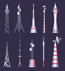 Wireless tower. Tv radio network communication satellite antena signal  pictures. Communication tower. Cellular broadcasting tv wireless radio antena satellite construction