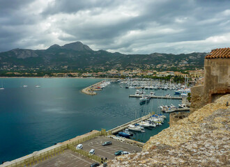 View on old port, Bay and town of Bastia, Corsica, France