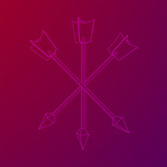 Medieval bow arrow. Wireframe low poly mesh vector illustration.