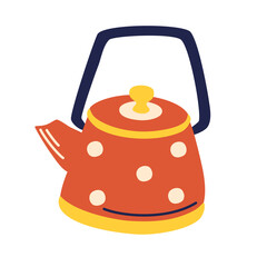 Ceramic teapot isolated on white background. Cute tea kettle in retro style. Kitchen appliance, equipment. Flat vector illustration