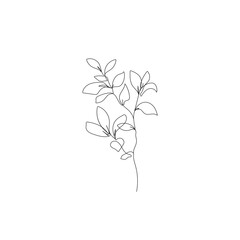 Leaves Continuous One Line Drawing. Leaves Modern Minimalist Line Drawing. Black White Botanical Artwork. Minimalist Floral Design. Vector EPS 10.	