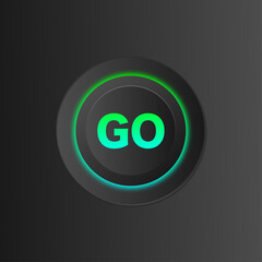 GO power button in vivid electric green and blue colors. 3D effect in vector, jpg and EPS10.