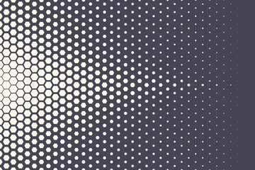 Halftone Hexagonal Pattern Vector Abstract Geometric Technology Background. Retro Colored Half Tone Hexagons Texture. Minimal Style Dynamic Tech Wallpaper