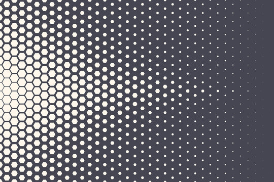 Halftone Hexagonal Pattern Vector Abstract Geometric Technology Background. Retro Colored Half Tone Hexagons Texture. Minimal Style Dynamic Tech Wallpaper