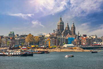 Obraz premium Amsterdam Netherlands, city skyline at Basilica of Saint Nicholas