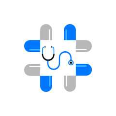 Doctor plus stethoscope medical healthcare pharmacy logo and vector design.