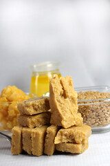 Shukhadi or Gor Papdi or Indian fudge is Traditional Gujarati sweet made in India with wheat flour,jaggery and desi ghee during festival seasons.