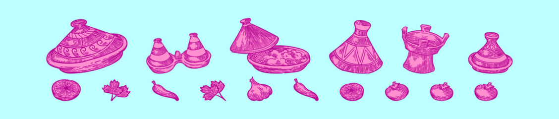 Obraz premium set of tajine or tagine cartoon icon design template with various models. vector illustration isolated on blue background