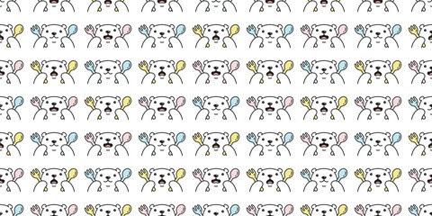 bear seamless pattern polar vector eatting food repeat wallpaper teddy scarf isolated tile background cartoon illustration doodle design