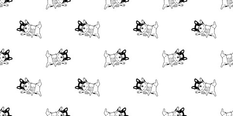 dog cat french bulldog seamless pattern vector kitten calico sleeping cartoon tile background repeat wallpaper scarf isolated illustration design