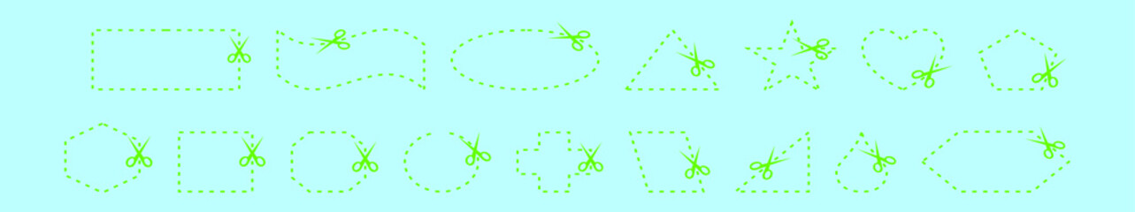 set of scissors cut here cartoon icon design template with various models. vector illustration isolated on blue background