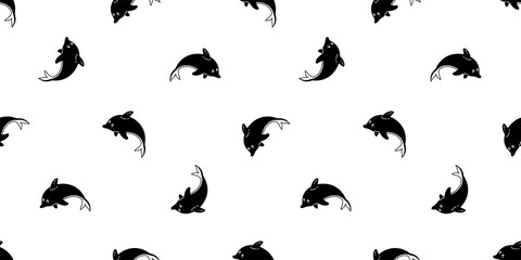 dolphin Seamless pattern fish vector shark whale tuna doodle cartoon salmon ocean sea scarf isolated repeat wallpaper tile background illustration design