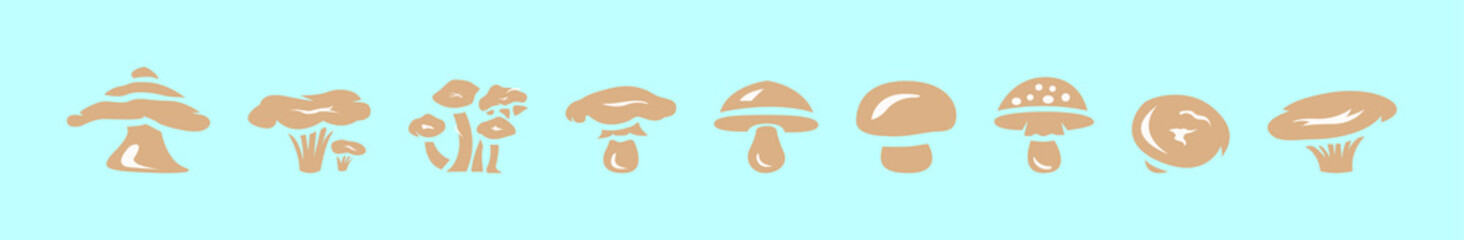 set of mushroom cartoon icon design template with various models. vector illustration isolated on blue background