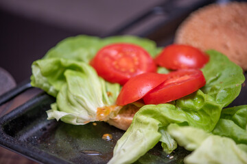 Delicious burger prepared with fresh ingredients at home
