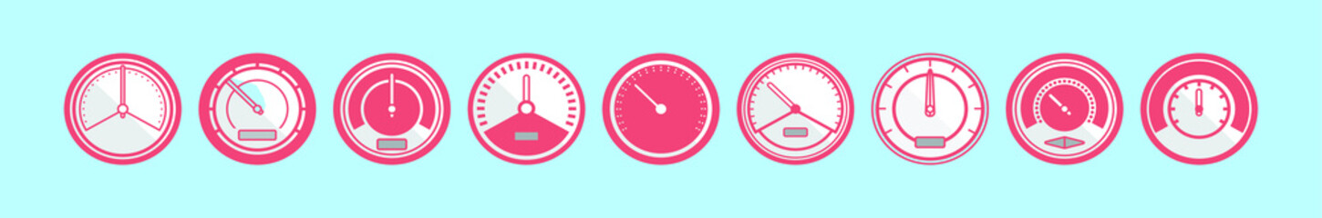 set of speedometer cartoon icon design template with various models. vector illustration isolated on blue background